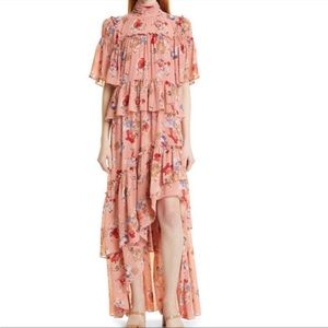 Cinq a Sept Jamie Dress Bare Rose Multi US 2 Tiered Ruffle